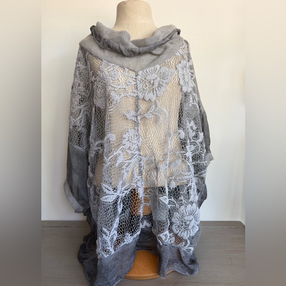 Made In Italy Lagenlook Mohair Chenille‎ Lace Artwear Blouse Oversized OSFM Gray